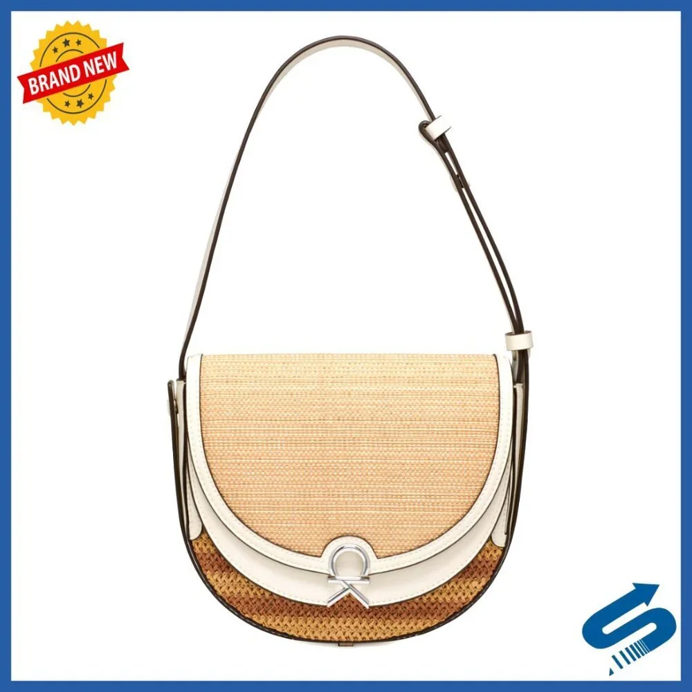 Organizational Saddle Crossbody Bag Vegan Leather Straw Minimal Chic Commuter